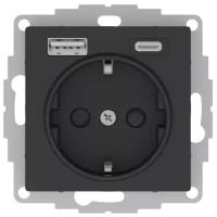 Systeme Electric ATLASDESIGN розетка с заземлением 16А с 2 USB A+C, 5В/2,4А/3,0А, 2х5В/1,5А, механизм, карбон ATN001032