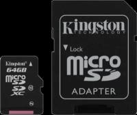 Kingston Карта памяти Kingston MicroSD XC 64 ГБ class 10 (с адаптером)