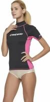 Футболка из лайкры женская с коротким рукавом для водного спорта CRESSI RASH GUARD Размер S черный/розовый