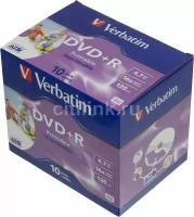 Verbatim Диск 43508 Диски DVD+R 16-x, 4.7 Gb, Printable Jewel Case, 10шт