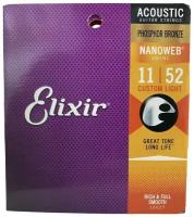 Струны для акустической гитары Elixir 16027 Nanoweb Custom Light Phosphor 11-52