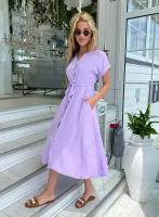 Платье свободный силуэт, миди, карманы, размер 48, фиолетовый
