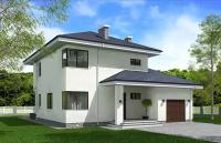 Проект двухэтажного жилого дома с гаражом и террасой (142 м2, 13м x12м) Rg5158