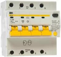 Автоматический выключатель дифференциального тока 4-пола, Номинальный ток 25А, ток утечки 30мА, тип AС 4,5кА хар-ка C, серия АД14