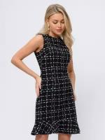 Платье черное в клетку твидовое длины мини без рукавов, 1001dress, размер 48, 0102764BK14