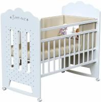 Кроватка детская для новорожденных ВДК BONNE колесо-качалка, массив березы, белый