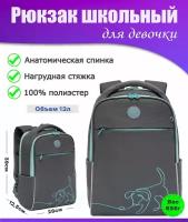 Рюкзак школьный для девочки подростка, с ортопедической спинкой, для средней школы, GRIZZLY, с собакой (серый)