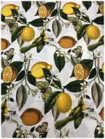 Ткань DUCK с водоотталкивающей пропиткой, 100*180 см, принт Лимон-бабочка цвет кремовый
