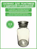 Склянка для реактивов ССШ-2500 из светлого стекла с широкой горловиной и притертой пробкой 2500 мл