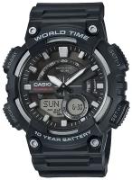 Наручные часы CASIO мужские G-Shock Наручные часы CASIO AEQ-110W-1A кварцевые, встроенная память, записная книжка, будильник, секундомер, хронограф, таймер обратного отсчета, водонепроницаемые, подсветка дисплея, черный