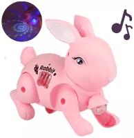 Робот кролик интерактивный Gridario / Заяц прыгающий, музыкальный, светящийся, с поводком, розовый