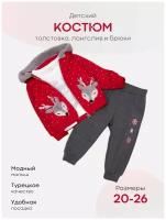 Костюм для девочки теплый с начесом: толстовка с капюшоном, лонгслив, штаны 1 год, 2 года - 24