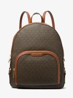 Рюкзак MICHAEL KORS модель JAYCEE коричневый в монограмму с двумя отделениями Jaycee Large Backpack MK Signature PVC Leather School Bag