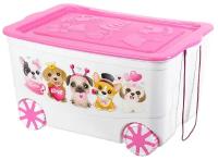 Ящик для игрушек 55 л 61х41х33 см ИП Бурова Н. В. KidsBox Милые щенки белый с розовой крышкой на колёсах