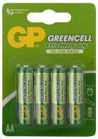 Батарейка солевая GP Greencell Extra Heavy Duty, AA, R6-4BL, 1.5В, блистер, 4 шт