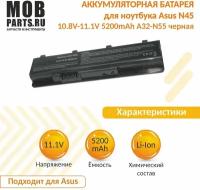 Аккумуляторная батарея для ноутбука Asus N45 10.8V-11.1V 5200mAh A32-N55 OEM черная