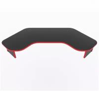 Полка для монитора 140 см для углового стола, чёрная с красной кромкой