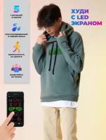 Cyberpix / Умная мужская толстовка с LED экраном Cyber hoodie зеленая 36 размер, худи женское оверсайз, светящийся свитшот с капюшоном, подарок