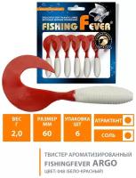 Твистер AQUA FishingFever ARGO, длина - 6,0cm, вес - 2,0g, цвет 097 (желто-красный), упаковка 6 шт