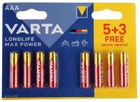 Батарейка AAA щелочная Varta LR3-8BL Longlife Max Power (Max Tech 4703) в блистере 8шт