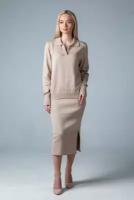 Женская юбка вязаная, MODCLICK, арт W-41173-36, вязка гладь, прямая, хлопок, цвет бежевый, размер 46-48