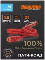 Патч-корд Hyperline U/UTP, Cat.6 (100% Fluke Component Tested), LSZH, 0.5 м, красный