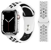 Ремешок силиконовый перфорированный Sport NK для Apple Watch 42/44/45/49 мм, на кнопке, белый+черный (19)