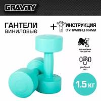 Виниловые гантели Gravity, круглые, 1.5 кг, пара, бирюзовый