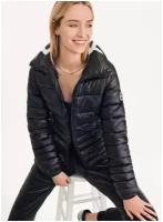 Куртка DKNY L черная с белым лого по вороту на молнии без капюшона Packable Puffer Jacket With Bag