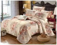 2 спальное постельное белье из поплина бежевое с цветами