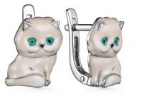 Детские серебряные серьги 925 пробы кошки породы Перс с эмалью родированные