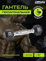 PROFI-FIT, Гантель для фитнеса гексагональная, обрезиненная, 1 кг, 1 шт