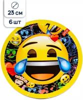 Тарелки бумажные одноразовые Riota Смайл/Emoji, 23 см, 6 шт