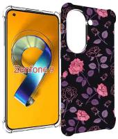 Чехол MyPads маленькие розочки на черном фоне женский для Asus Zenfone 9 (AI2202) задняя-панель-накладка-бампер