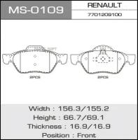 Ms-0109_Колодки Дисковые! Передние Renault Laguna Ii 1.6I/1.8I/1.9Dci 01> Диск 15' Masuma арт. MS0109