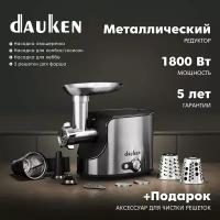 Мясорубка Dauken FW3040V электрическая с овощерезками, насадками для колбас, сосисок, кеббе, 3 диска для фарша, с металлическим редуктором