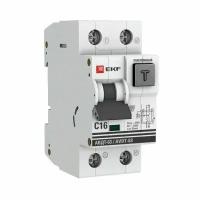 Дифференциальный автоматический выключатель АВДТ-63 EKF 2-полюсный (1P+N) 16А хар. C 30мА тип A 6кА DA63-16-30e (2 модуля) PROxima
