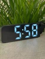 Настольные LED-часы с проекцией / Электронные настольные зеркальные с будильником, термометром, календарем и подсветкой. Черные с Зеленой подсветкой