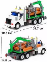 Лесовоз 31,7 см машина зеленая Профи (инерция, звук, свет, 5 бревен с краном-манипулятором)