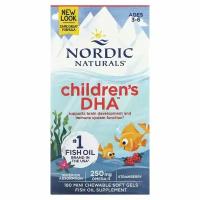 Nordic Naturals, Children's DHA, ДГК для детей, со вкусом клубники, для детей 3–6 лет, 250 мг, 180 мини-капсул