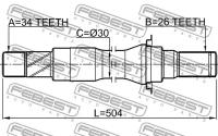 Полуось правая 34x504x26, 1012V250MTRH FEBEST 1012-V250MTRH