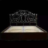 Кровать двуспальная Шарлота c кованым изголовьем, спальное место (ШхД): 160см Х 200см, с мягким основанием, подъемный механизм, цвет шоколад