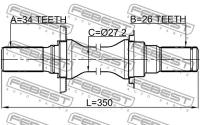 Полуось правая 34x350x26, 1012V200ATRH FEBEST 1012-V200ATRH