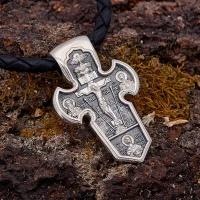 Крестик большой для мужчины из серебра с чернением: Распятие, Архангел Михаил (арт. 21111-174)