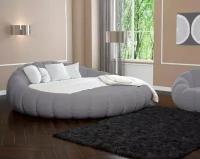 Двуспальная кровать 220, Berta, круглая, с мягким изголовьем, велюр, серый