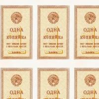 Монеты банкноты 1 копейка 1924 года блок сцепка 20 штук. копия, водяные знаки арт. 19-3903