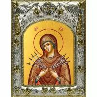 Икона Божьей Матери Семистрельная 14x18 в серебряном окладе, арт вк-3014