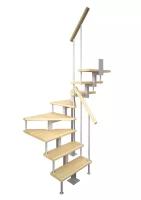 Модульная малогабаритная лестница Эксклюзив, серия «Квадро» (c поворотом на 180 градусов квадратный профиль) высота 2700-2925 высота шага 225 цвет серый