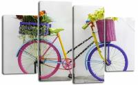 Модульная картина Цветы на велосипеде (Материал: Натуральный холст, Размер: 120х80 см.)