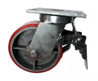 Колесо большегрузное поворотное с тормозом - поворотная колесная опора с тормозом, полиуретановый контактный слой SCpxb 80